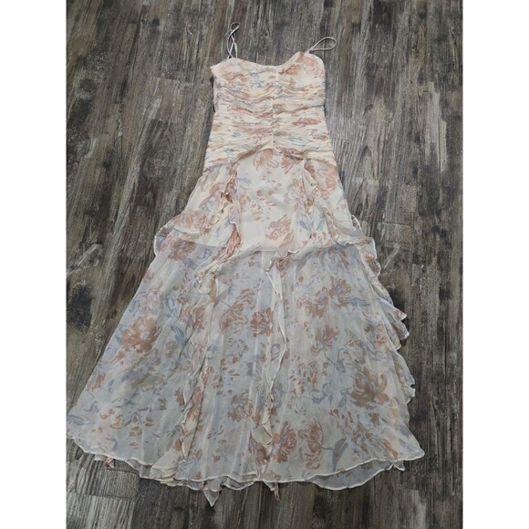Shona Joy Dresses & Skirts - Shona Joy Faye Ruched Frill Floral Maxi Dress Size 6 Blush Multi Chiffon Ruffle